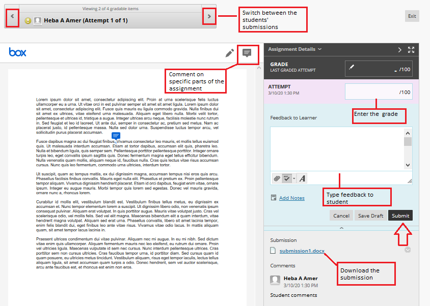 how to grade submitted assignments on blackboard