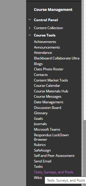 Select Tests under Course Tools