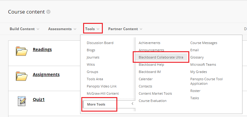 Add collaborate session to course content