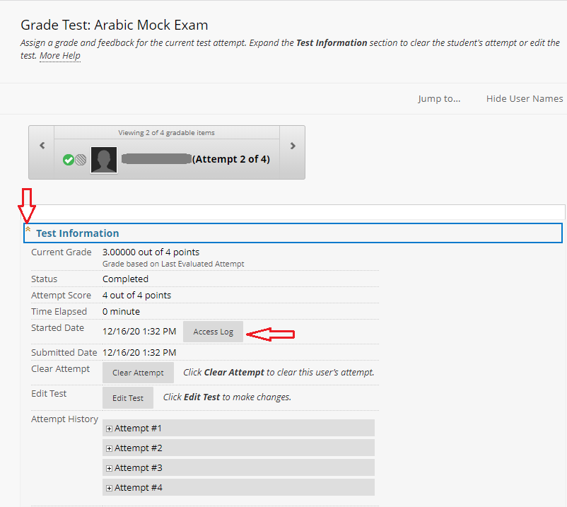 Test information of the student