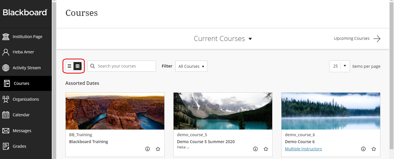 Courses in grid view