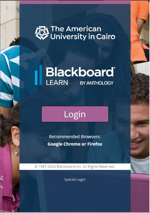 Blackboard login page