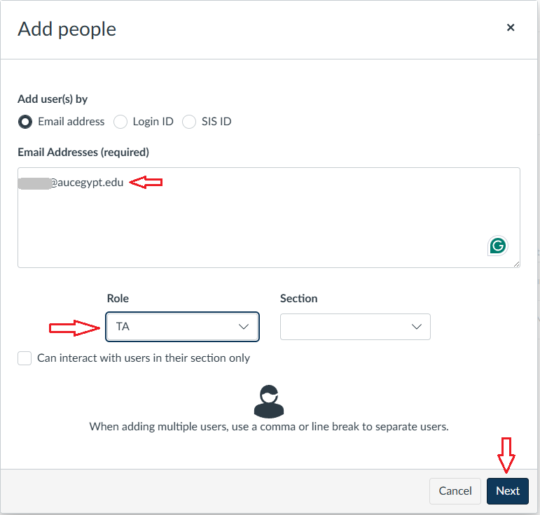 Add user email and choose user role.