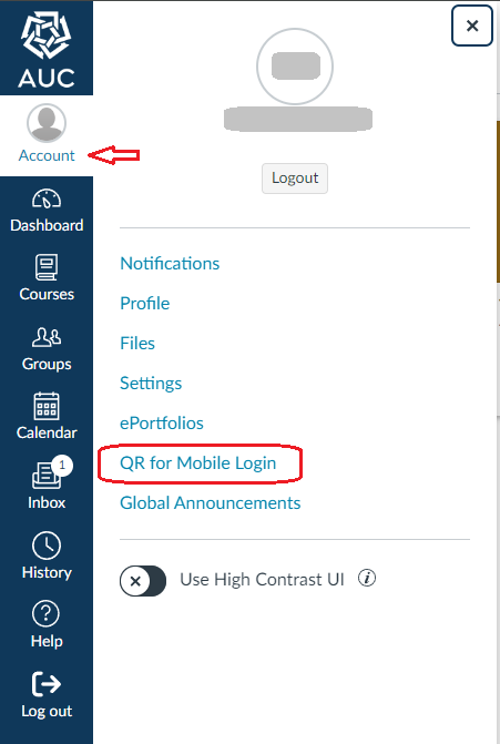 Click on Account then QR for Mobile Login